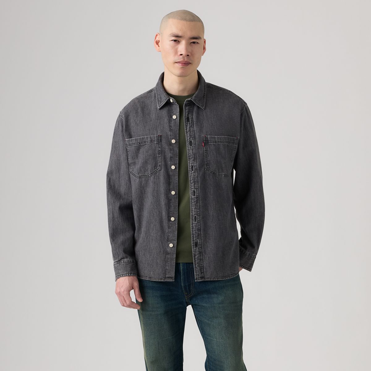 Mariposa Relaxed Denim Worker Shirt — Shirley Washed Black - Black