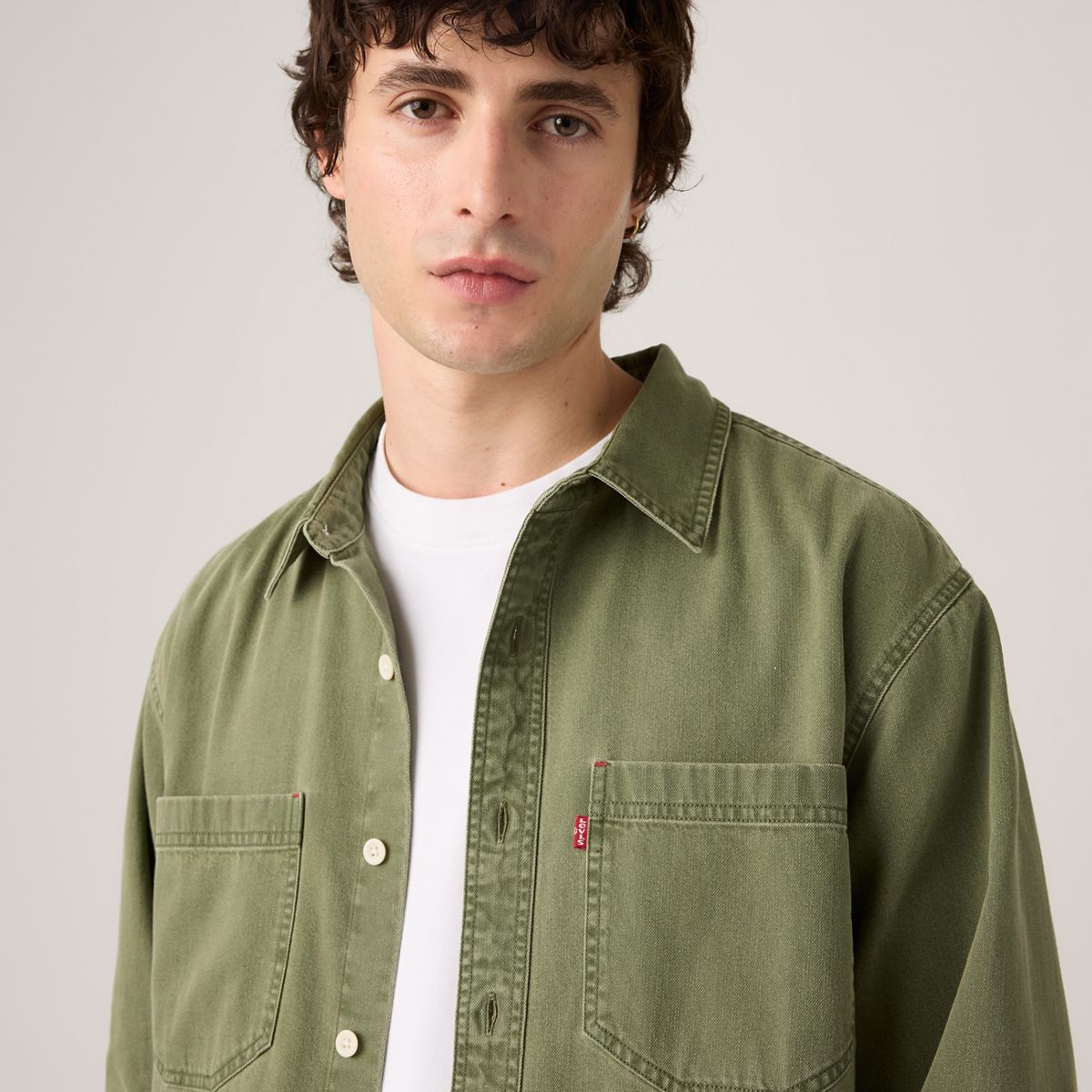 Mariposa Relaxed Denim Worker Shirt — Nabali Olive Wash - Green
