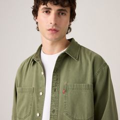 Mariposa Relaxed Denim Worker Shirt — Nabali Olive Wash - Green 2
