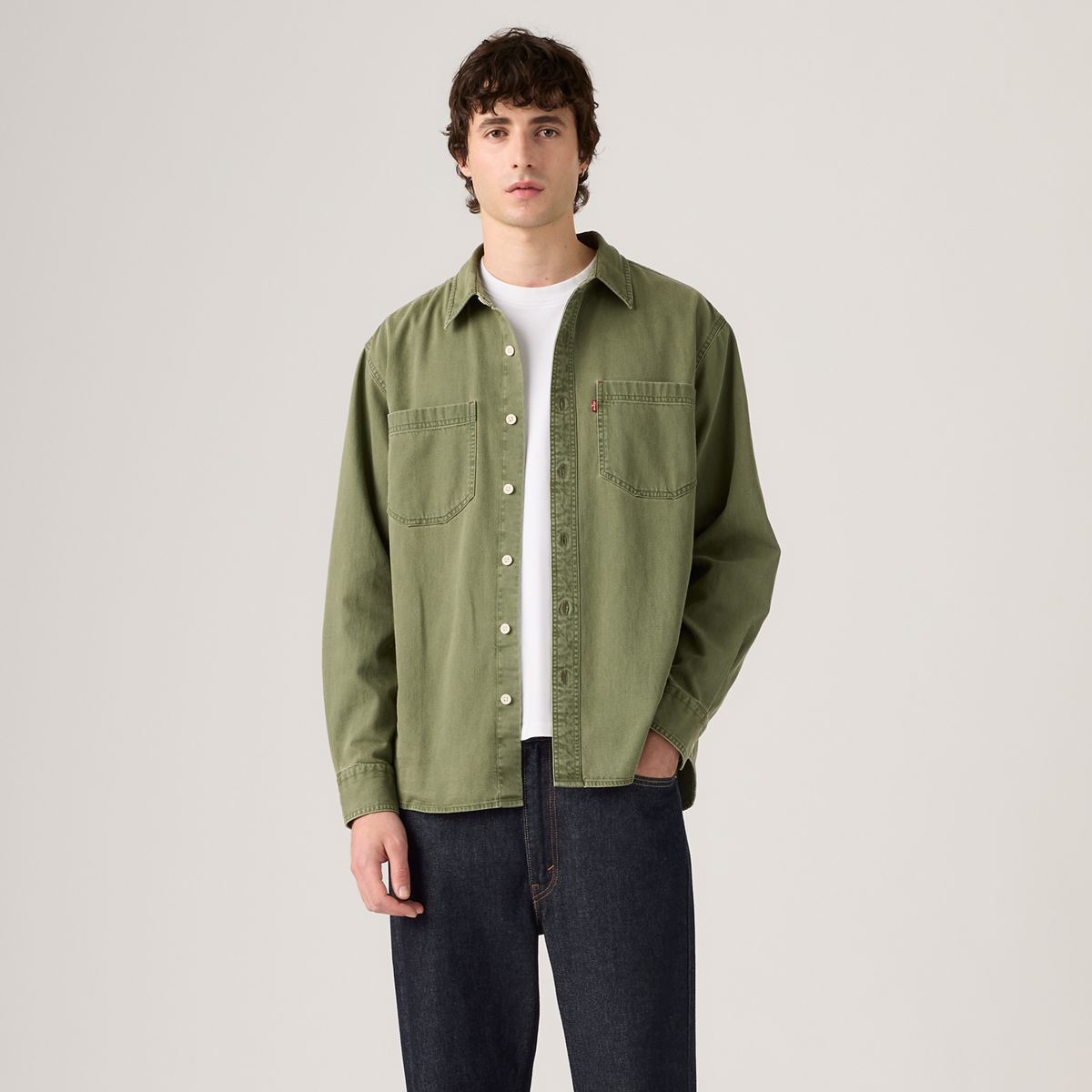 Mariposa Relaxed Denim Worker Shirt — Nabali Olive Wash - Green
