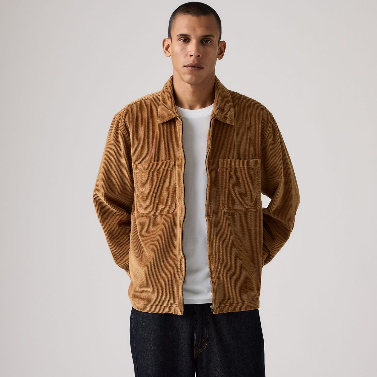 Ports Boxy Corduroy Zip-Up Overshirt — Foxtrot Brown - Brown