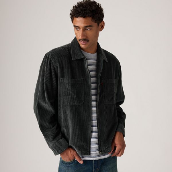 Ports Boxy Corduroy Zip-Up Overshirt — Dark Phantom - Black