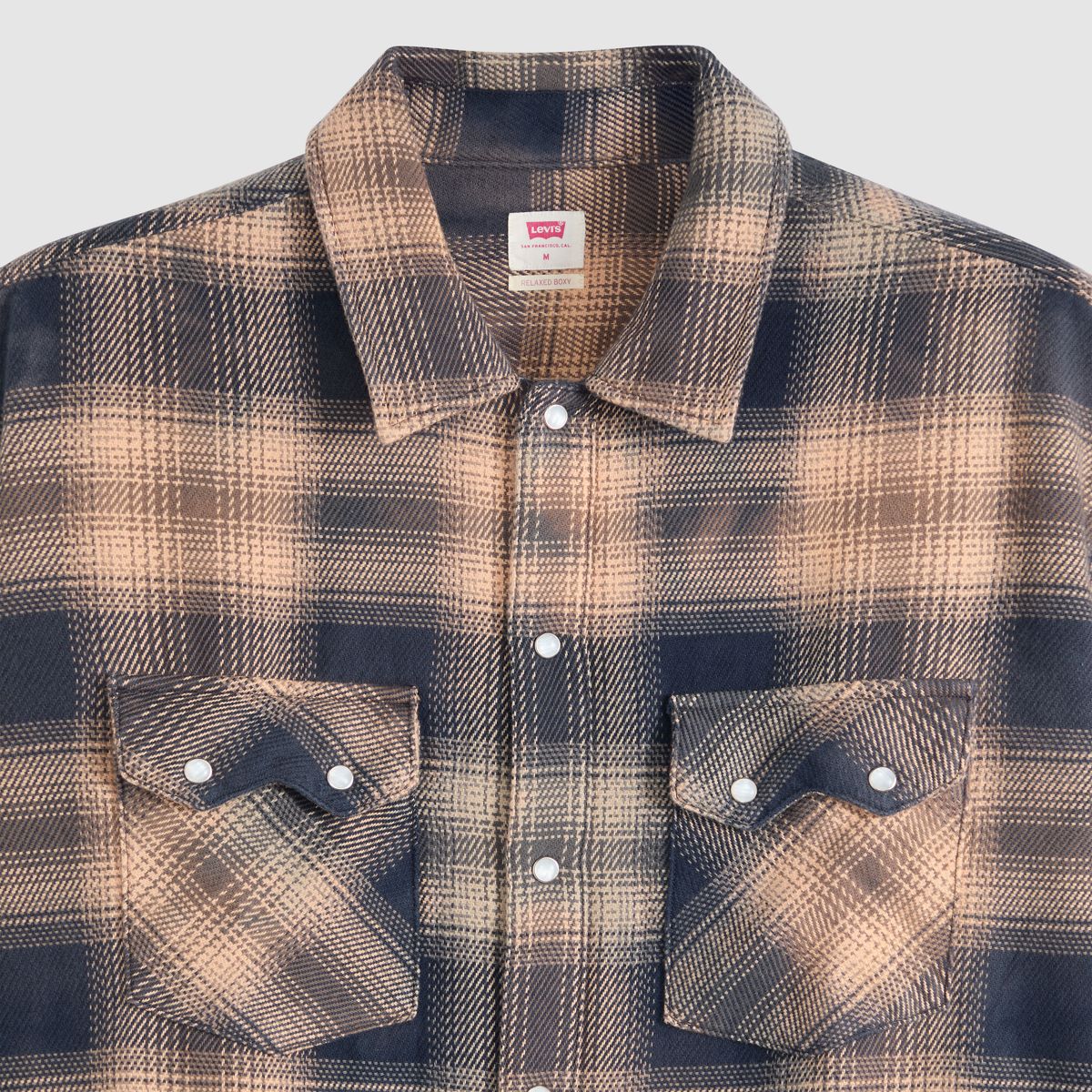 Boxy Western Flannel Long-Sleeve Shirt — Pier 89 Plaid Blue/Cream - Multi-Color