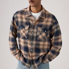 Boxy Western Flannel Long-Sleeve Shirt — Pier 89 Plaid Blue/Cream - Multi-Color 2