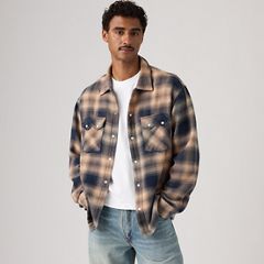Boxy Western Flannel Long-Sleeve Shirt — Pier 89 Plaid Blue/Cream - Multi-Color 1