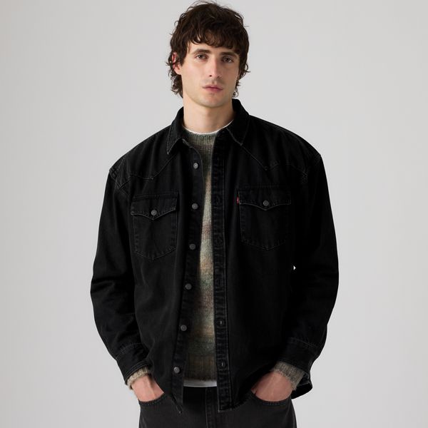Denamore Relaxed Western Denim Overshirt — Spades Black Stonewash - Black