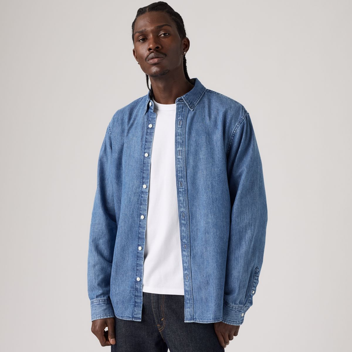 Classic Relaxed Denim Shirt — Estella Mid Wash - Medium Wash