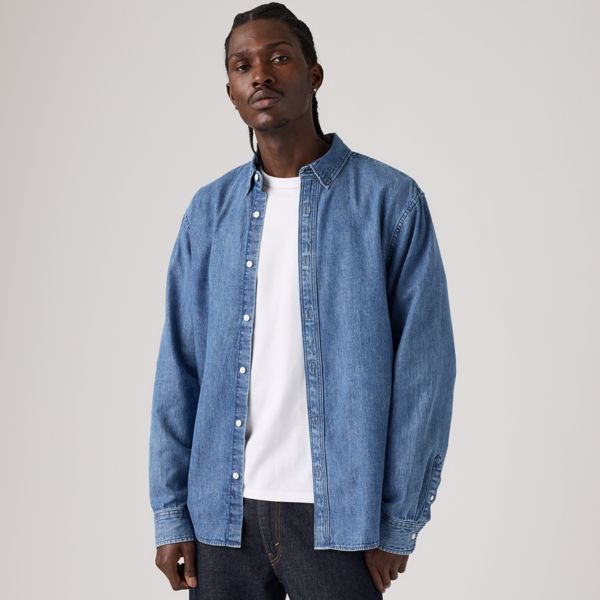 Classic Relaxed Denim Shirt — Estella Mid Wash - Medium Wash