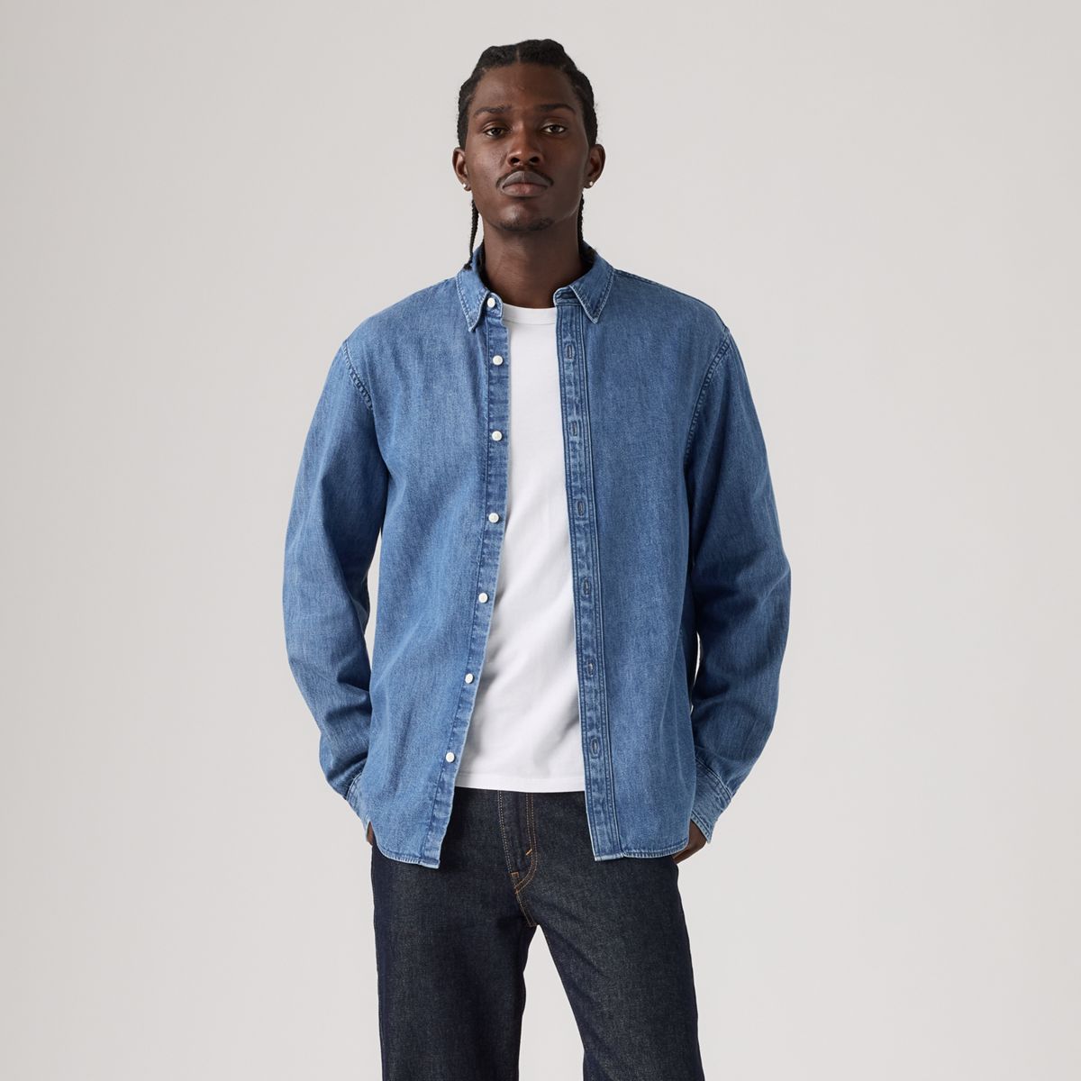 Classic Relaxed Denim Shirt — Estella Mid Wash - Medium Wash
