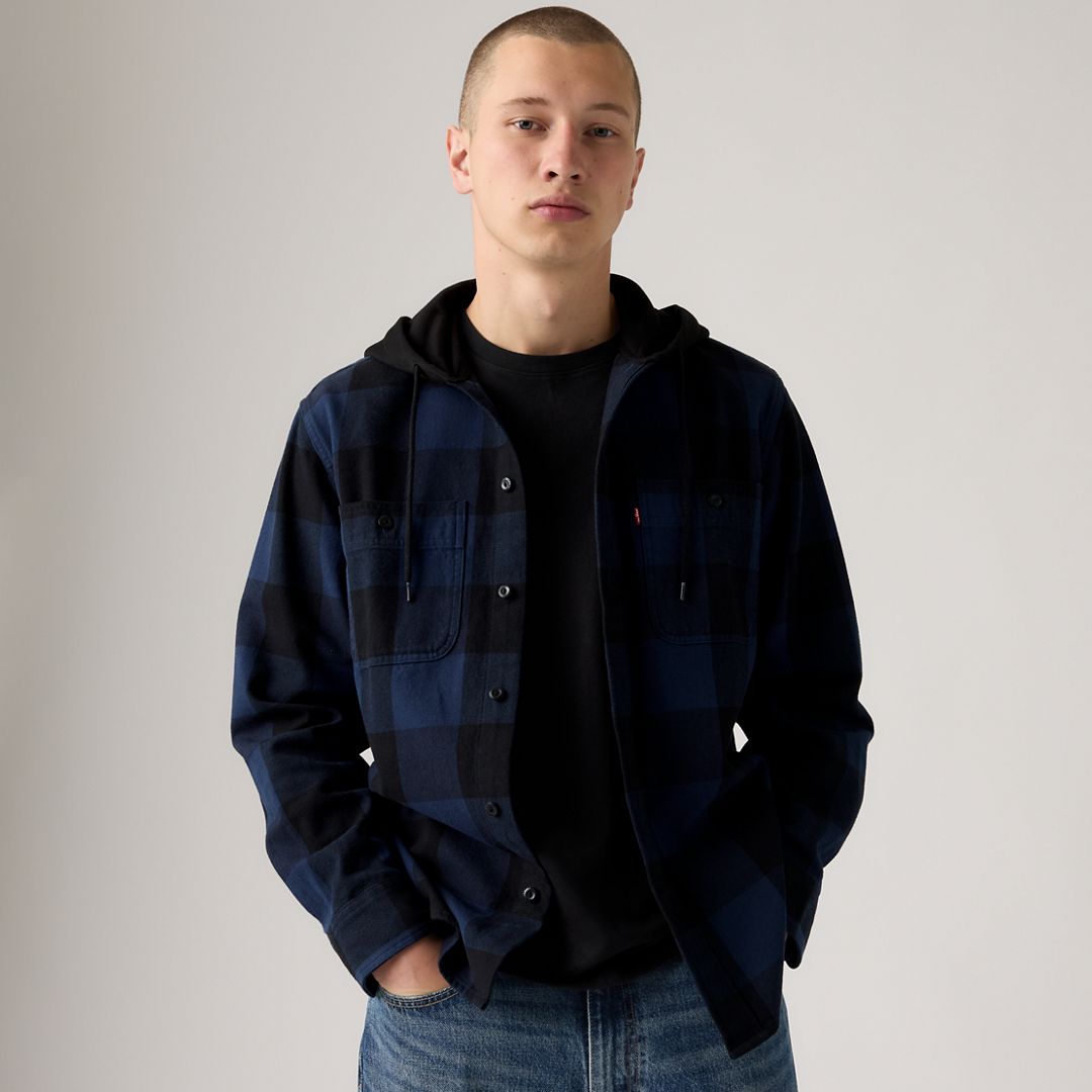 Levi's Men's Classic Hooded Worker Plaid Long-Sleeve Shirt - Pld Dress Blues