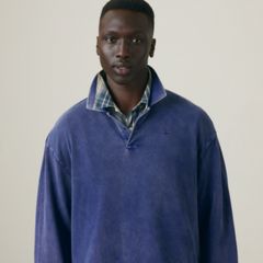 100% Cotton Finn Boxy Long-Sleeve Polo — Dapple Medieval Blue - Blue 1