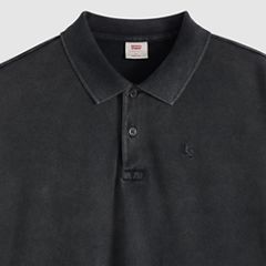 100% Cotton Finn Boxy Long-Sleeve Polo — Dapple Jet Black - Black 6