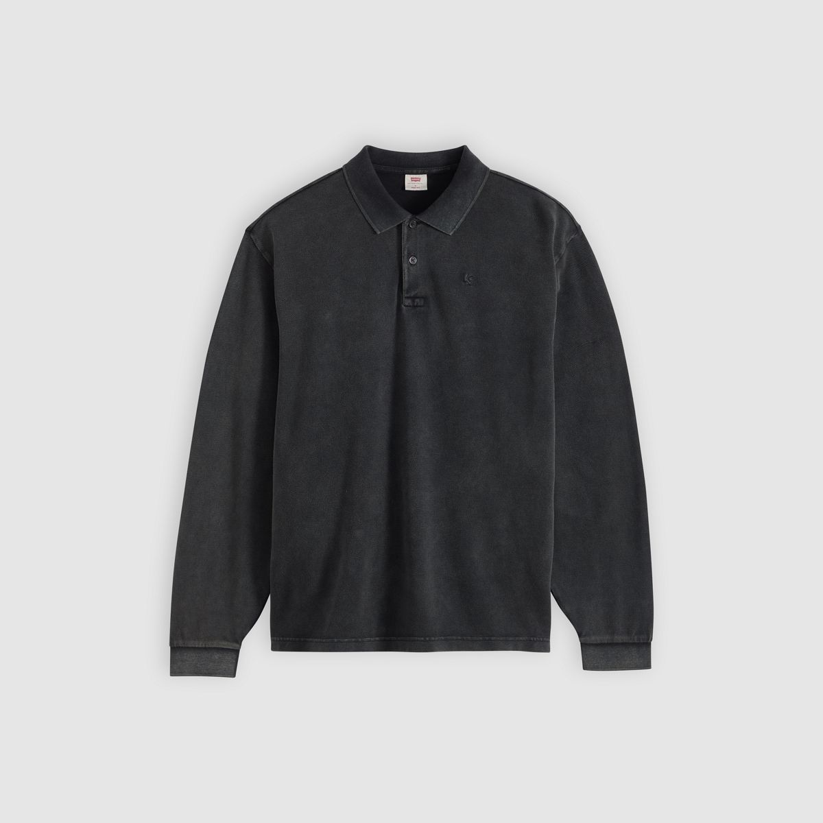 100% Cotton Finn Boxy Long-Sleeve Polo — Dapple Jet Black - Black