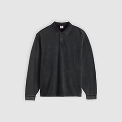 100% Cotton Finn Boxy Long-Sleeve Polo — Dapple Jet Black - Black 5