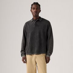 100% Cotton Finn Boxy Long-Sleeve Polo — Dapple Jet Black - Black 3