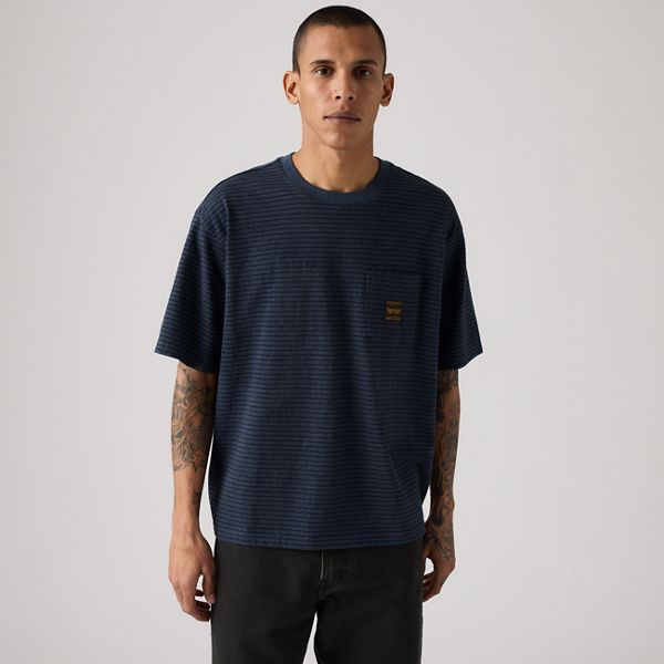 Workwear Boxy Pocket Short-Sleeve T-Shirt — Garry Stripe Blue Heather - Blue