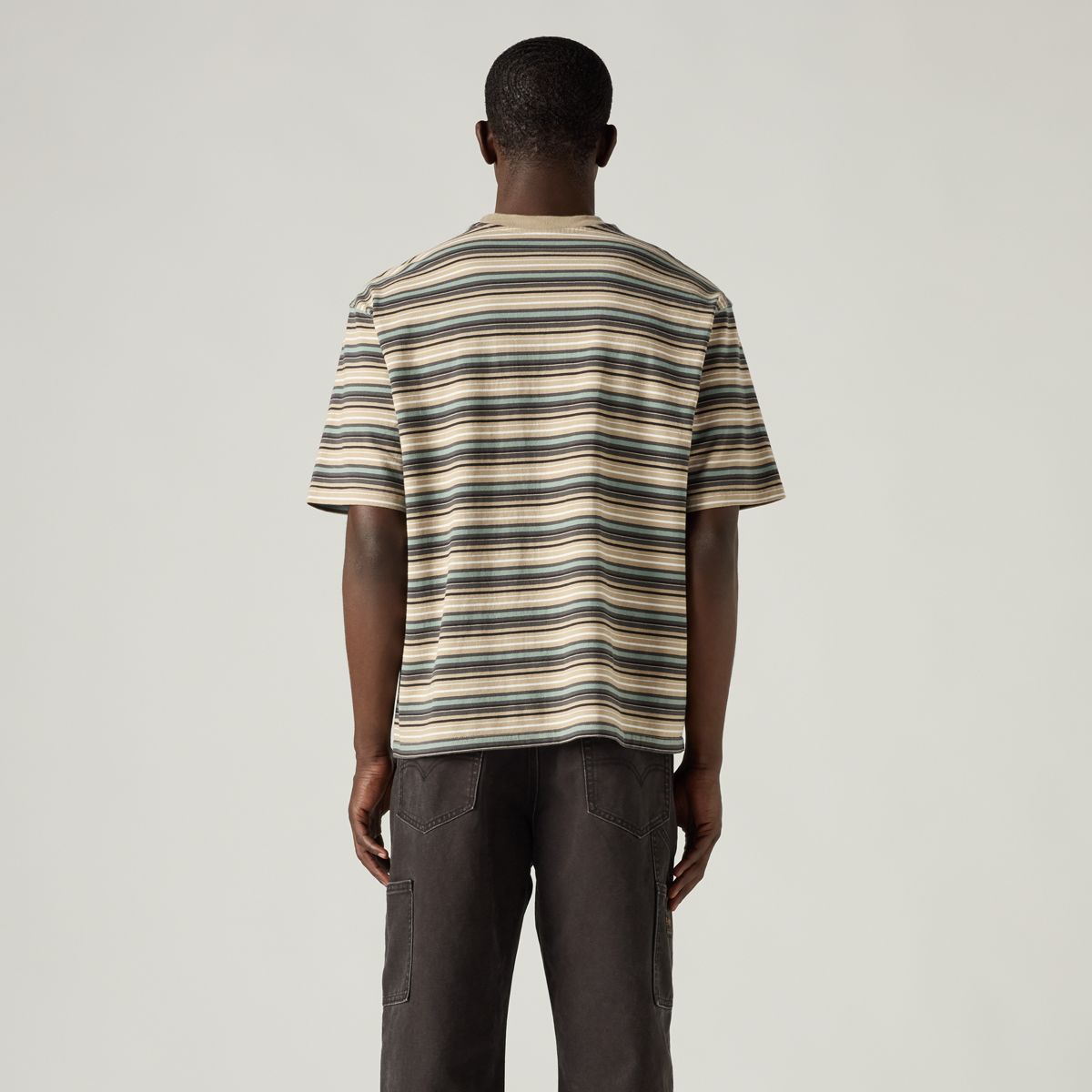 Workwear Boxy Pocket Short-Sleeve T-Shirt — Jason Stripe Trench Coat Volcanic Ash - Multi-Color
