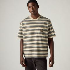 Workwear Boxy Pocket Short-Sleeve T-Shirt — Jason Stripe Trench Coat Volcanic Ash - Multi-Color 1