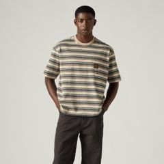 Workwear Boxy Pocket Short-Sleeve T-Shirt — Jason Stripe Trench Coat Volcanic Ash - Multi-Color 3