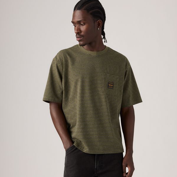 Workwear Boxy Pocket Short-Sleeve T-Shirt — Garry Stripe Green Heather - Green
