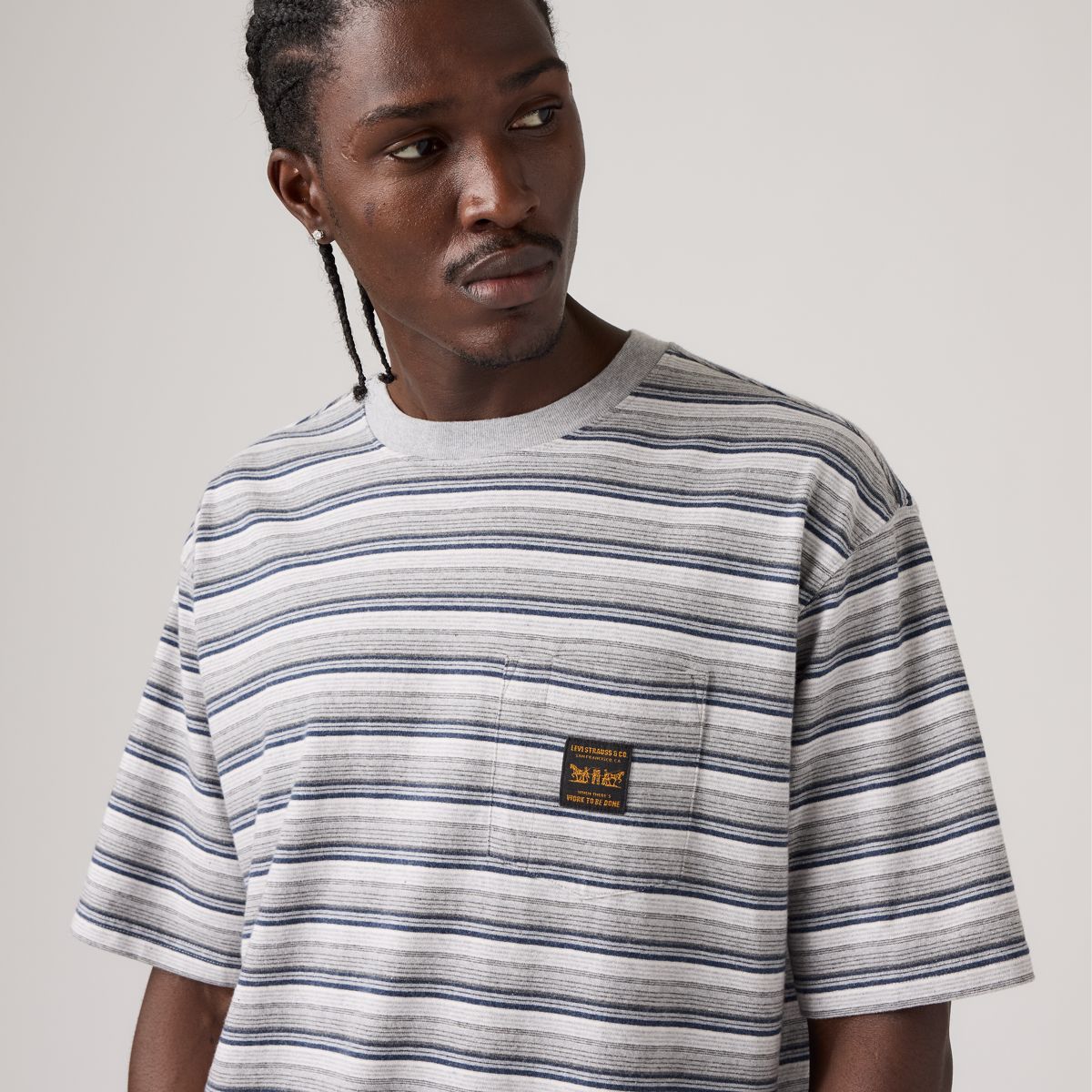 Workwear Boxy Pocket Short-Sleeve T-Shirt — Porter Stripe Medium Heather Grey - Multi-Color