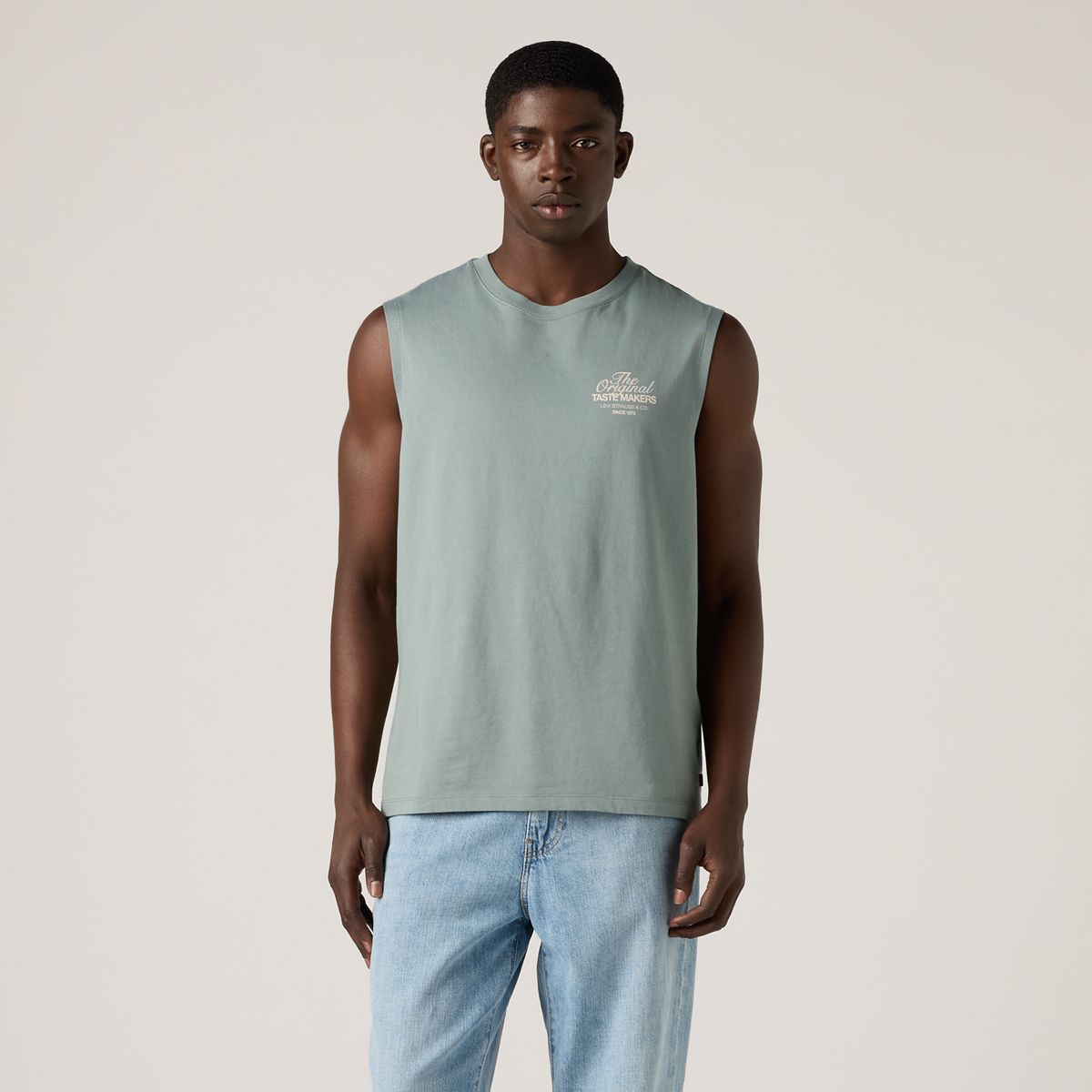 Graphic Muscle Tank Top — Stormy Sea - Grey
