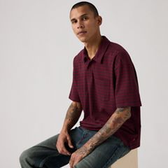100% Cotton Finn Boxy One Pocket Polo — Hardaker Stripe Jet Black - Yellow 1