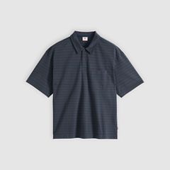 100% Cotton Finn Boxy One Pocket Polo — Hardaker Stripe Nightfall Navy - Blue 5