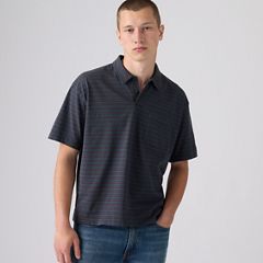 100% Cotton Finn Boxy One Pocket Polo — Hardaker Stripe Nightfall Navy - Blue 1