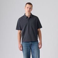 100% Cotton Finn Boxy One Pocket Polo — Hardaker Stripe Nightfall Navy - Blue 3