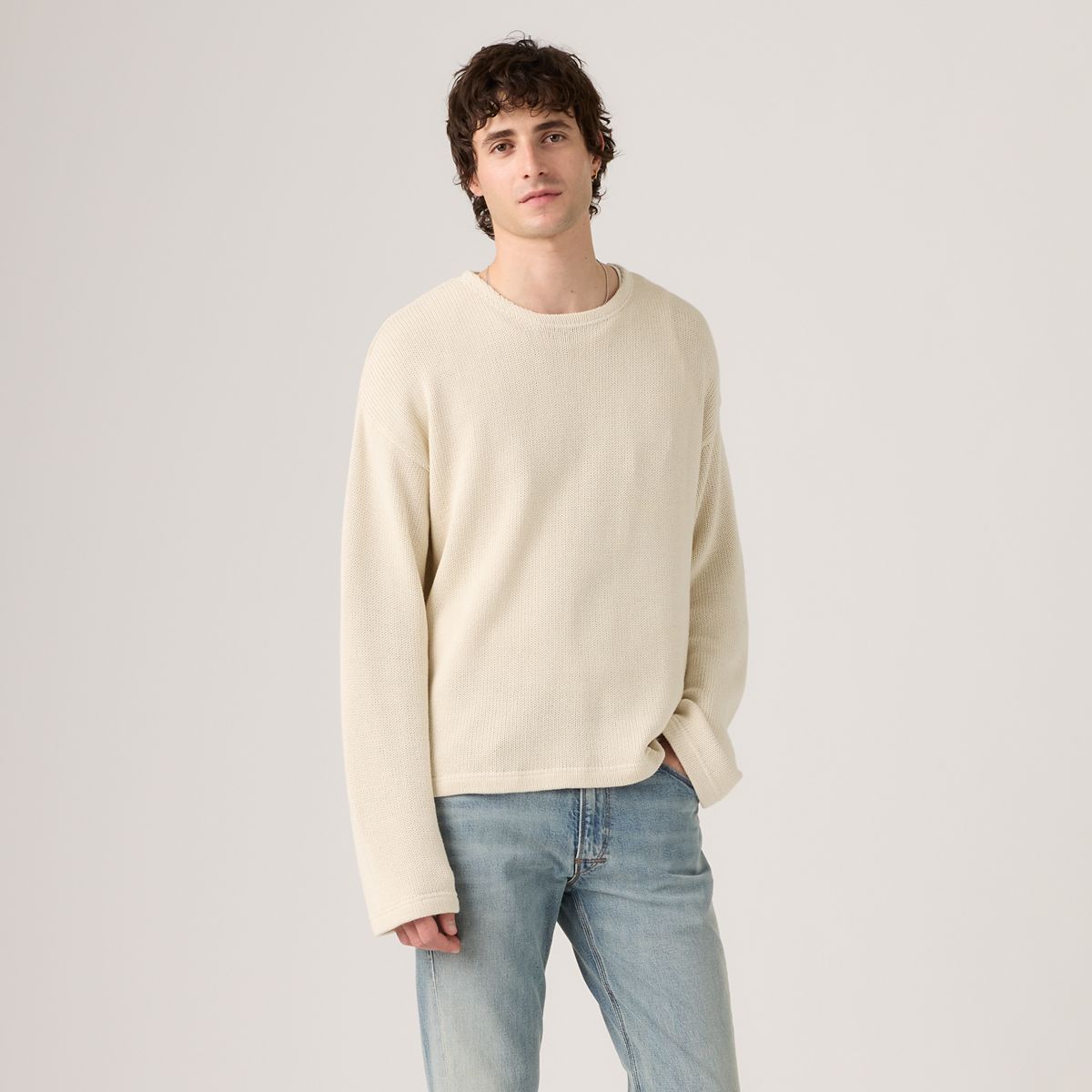 Posey Boxy Sweater — Oatmeal - White