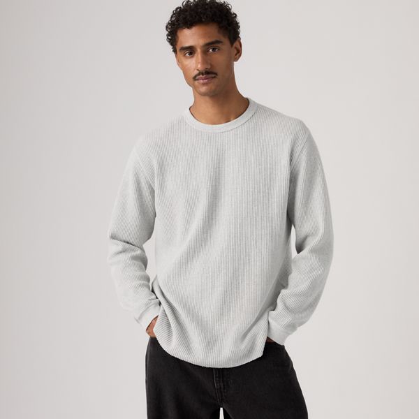 Red Tab Relaxed Long-Sleeve Thermal — Light Gray Htr Bros - White