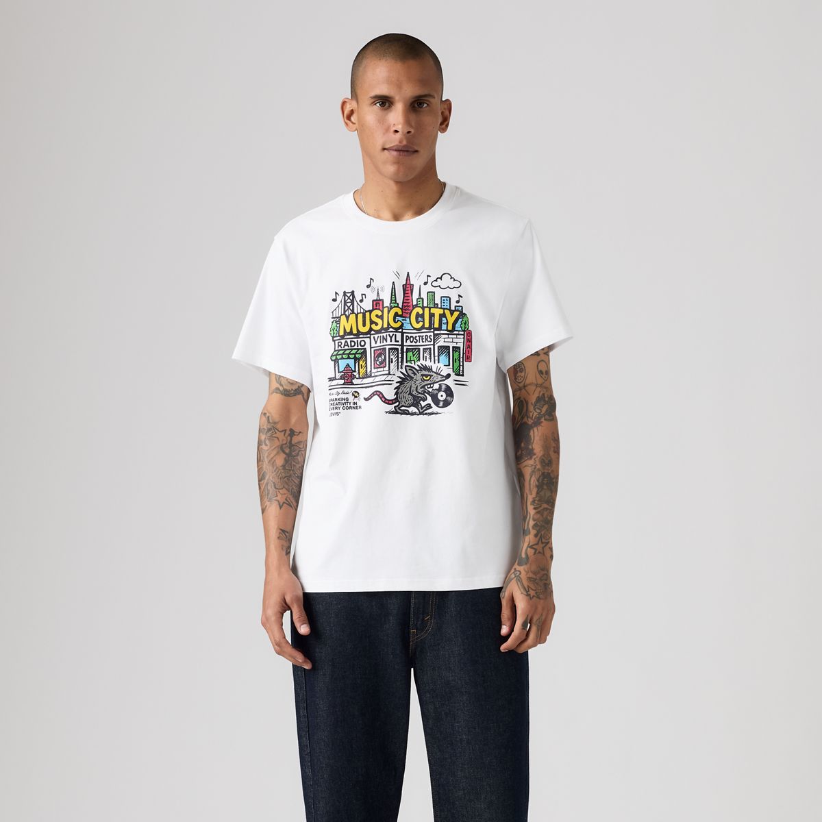 Relaxed Graphic T-Shirt — Music City Vinyls White Plus - White