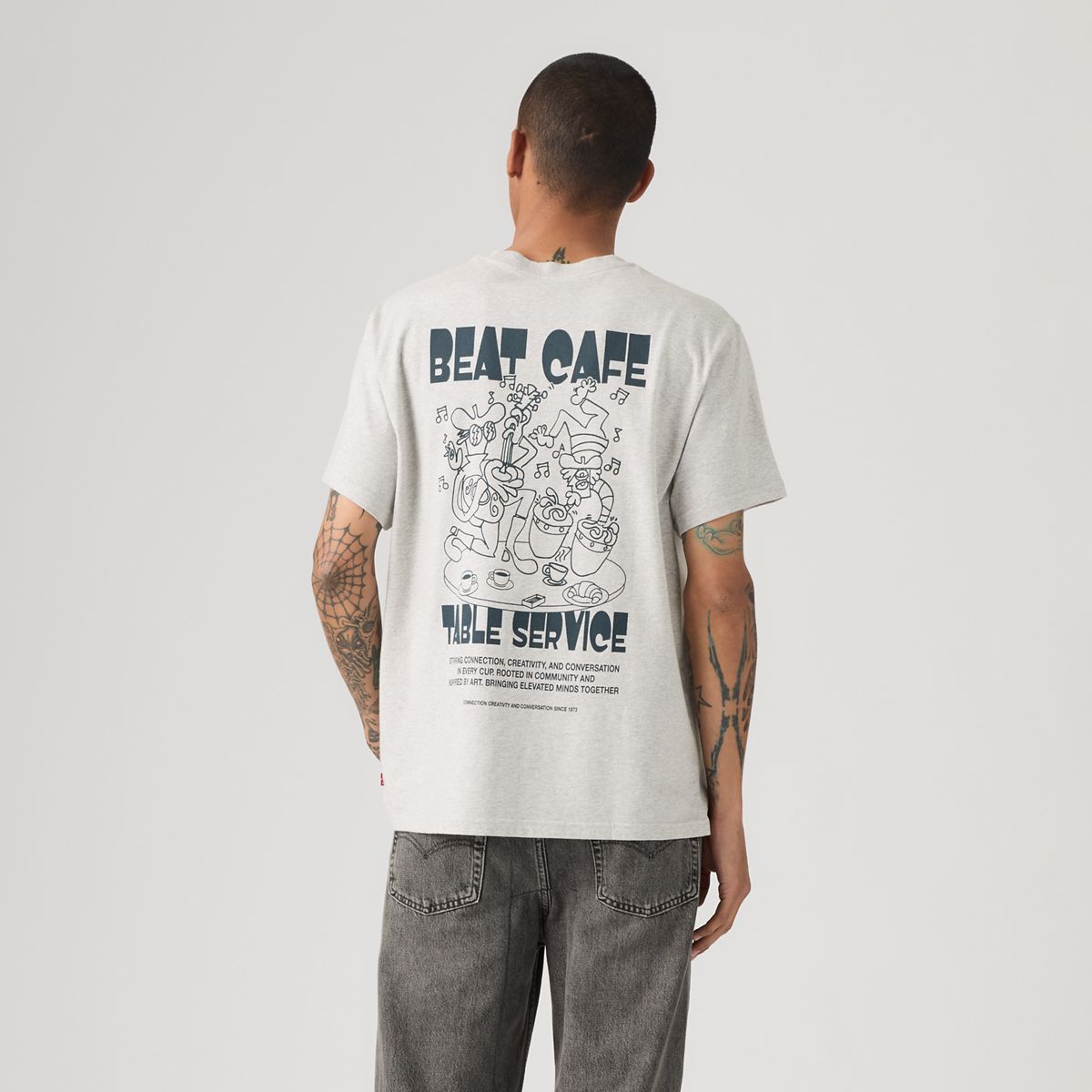 Relaxed Graphic T-Shirt — Beat Cafe Light Heather Grey - Grey