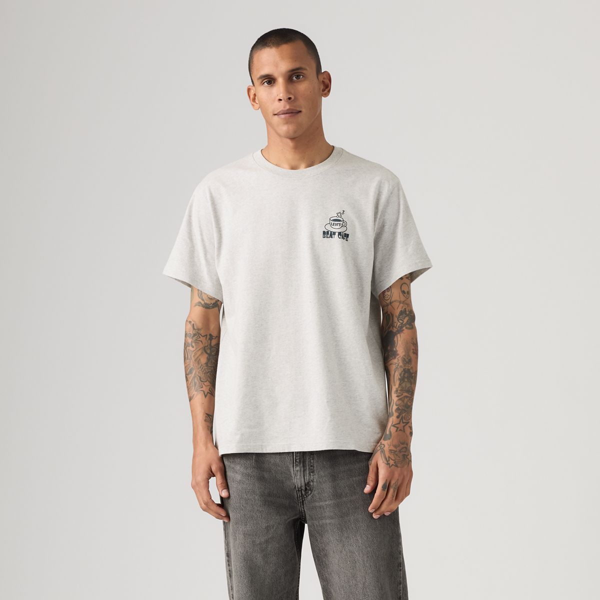 Relaxed Graphic T-Shirt — Beat Cafe Light Heather Grey - Grey