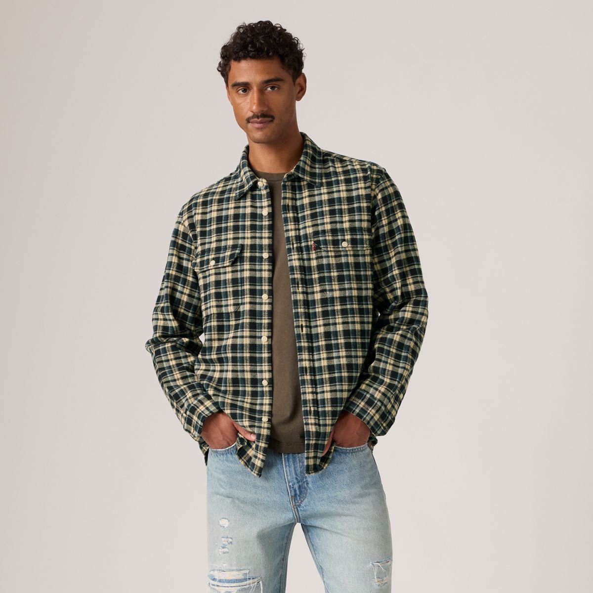 Jackson Relaxed Corduroy Worker — Birk Plaid Jet Black - Blue