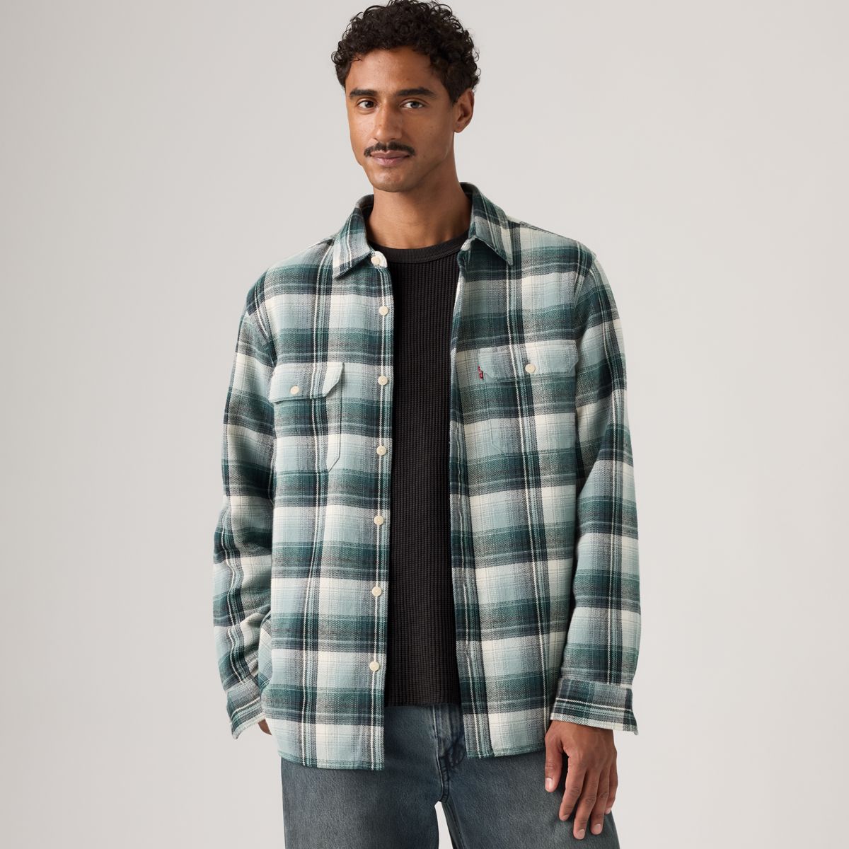 Jackson Relaxed Corduroy Worker — Emil Plaid Stormy Sea - Blue