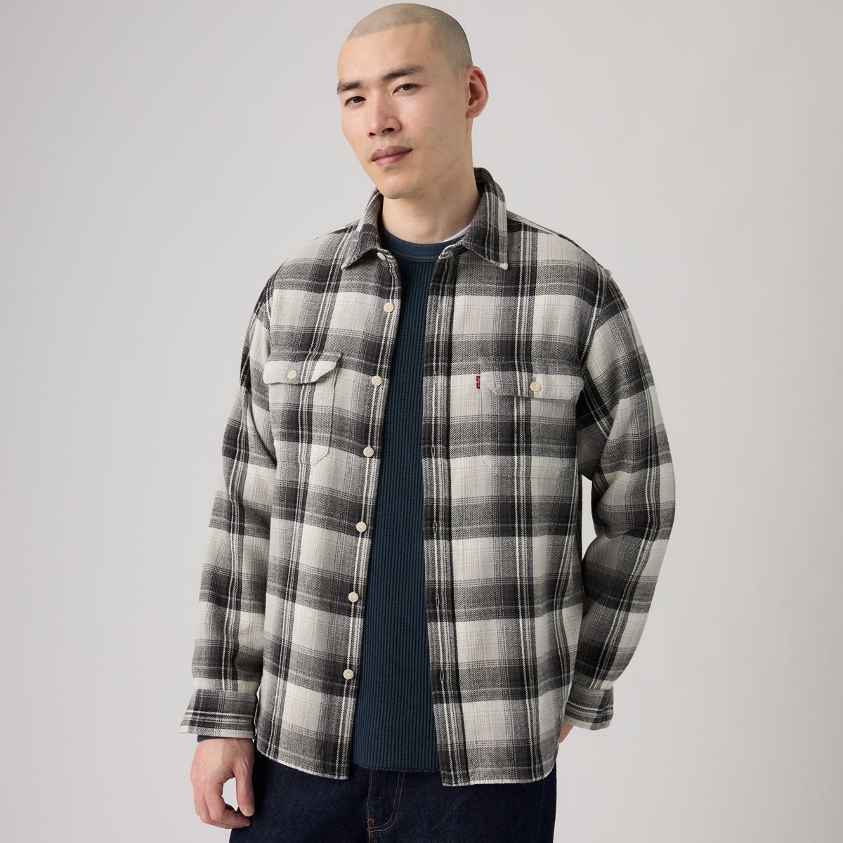 Jackson Relaxed Corduroy Worker — Emil Plaid Ghost Gray - Grey