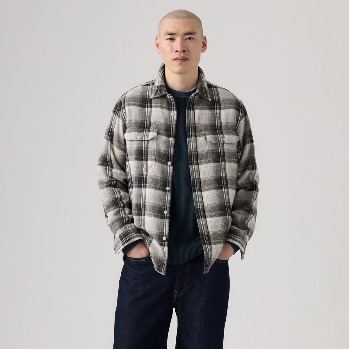 Jackson Relaxed Corduroy Worker — Emil Plaid Ghost Gray - Grey