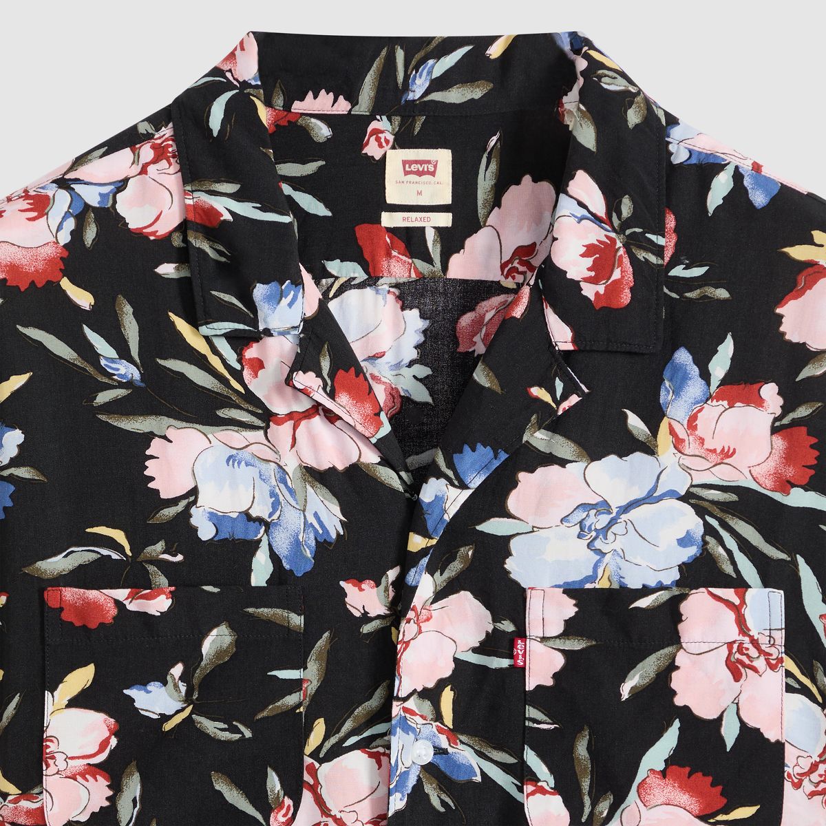 Short Sleeve Classic Camper Lightweight Shirt — Black Brushstroke Floral - Multi Colour