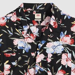 Short Sleeve Classic Camper Lightweight Shirt — Black Brushstroke Floral - Multi Colour 6