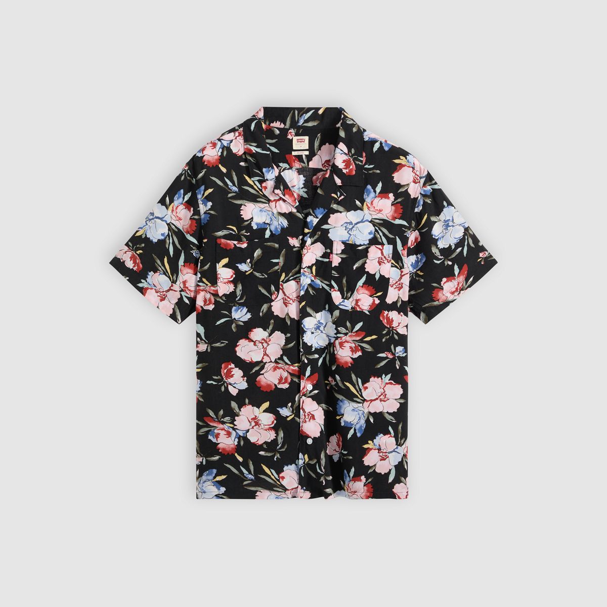 Short Sleeve Classic Camper Lightweight Shirt — Black Brushstroke Floral - Multi Colour