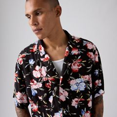 Short Sleeve Classic Camper Lightweight Shirt — Black Brushstroke Floral - Multi Colour 2