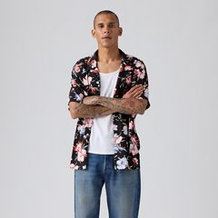 Short Sleeve Classic Camper Lightweight Shirt — Black Brushstroke Floral - Multi Colour 3