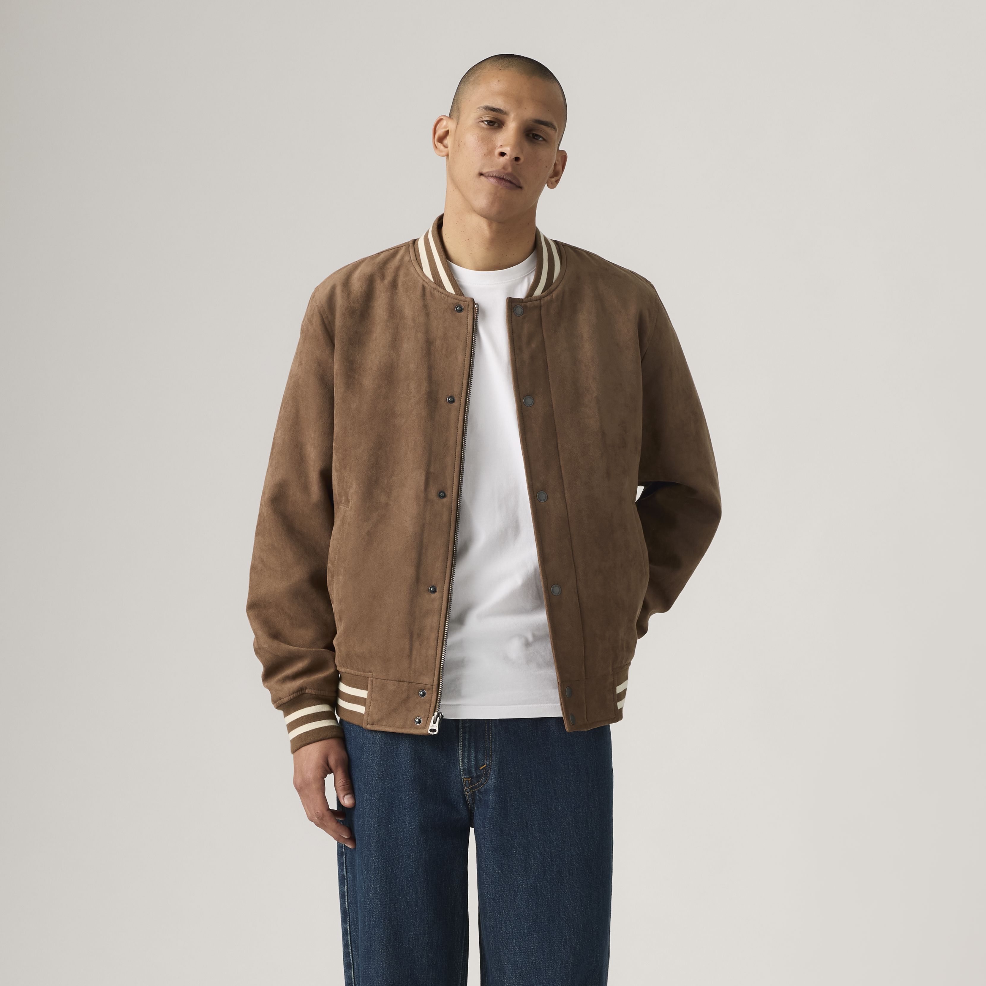 Faux Suede Varsity Jacket