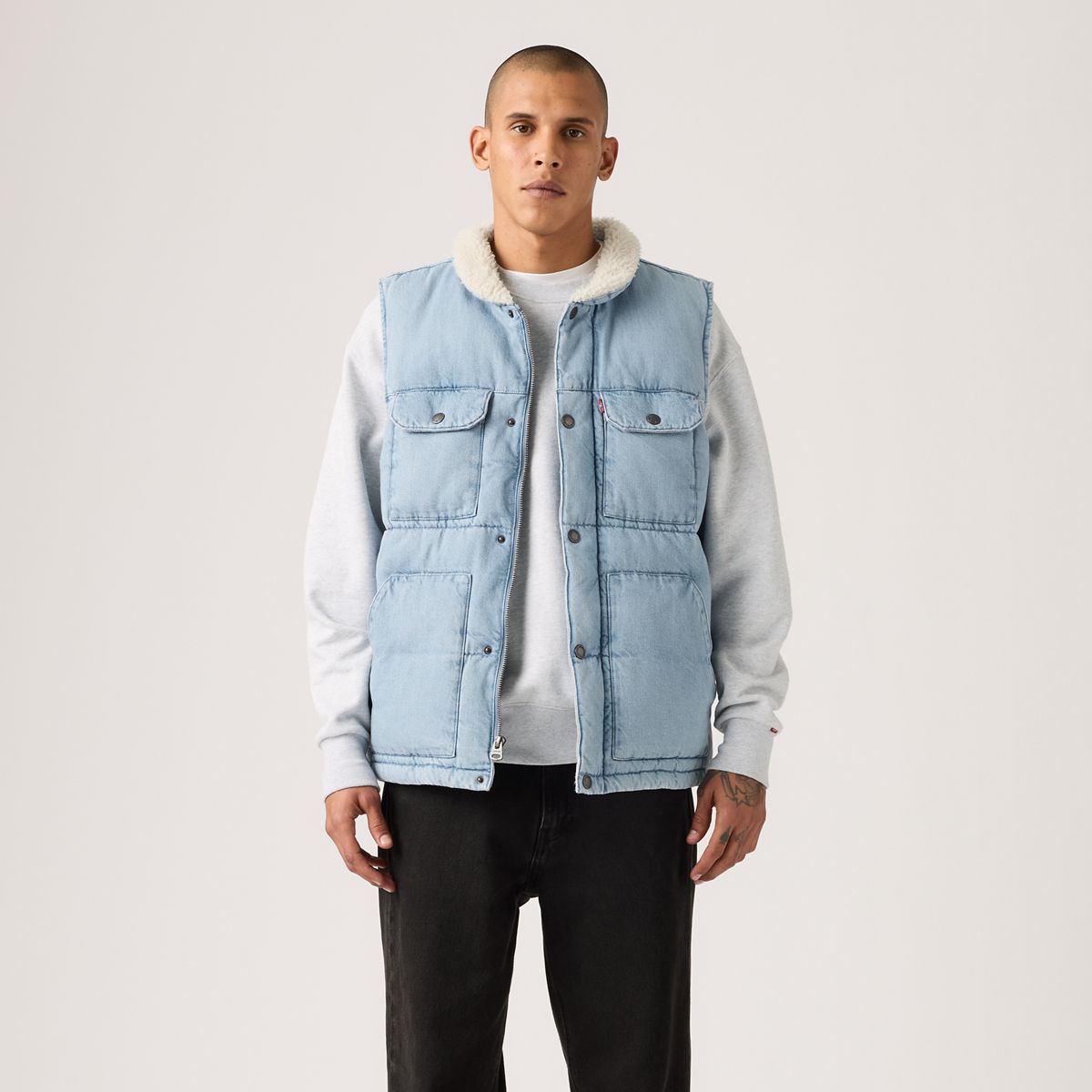 Utility Quilted Vest — Denim - Blue