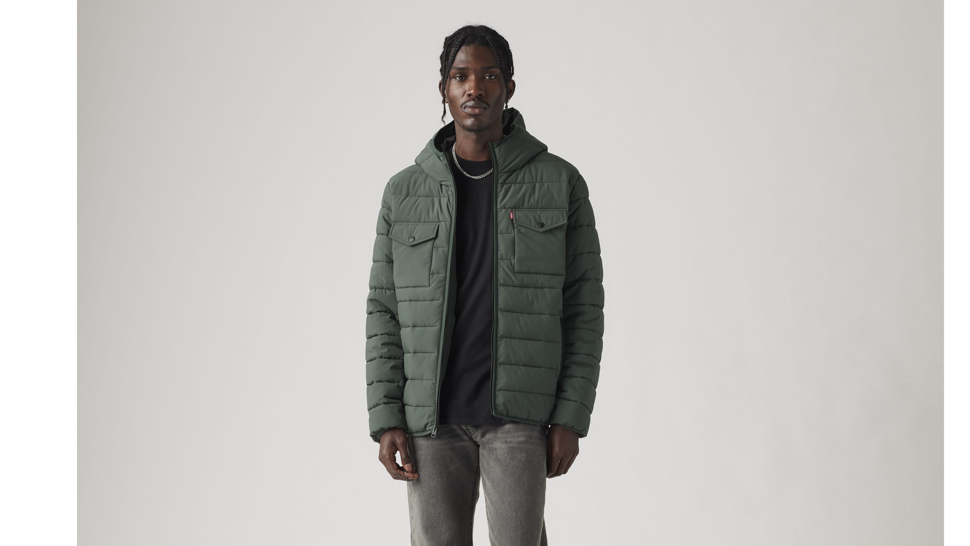 Hooded 2 Chest Pocket Puffer Jacket 1