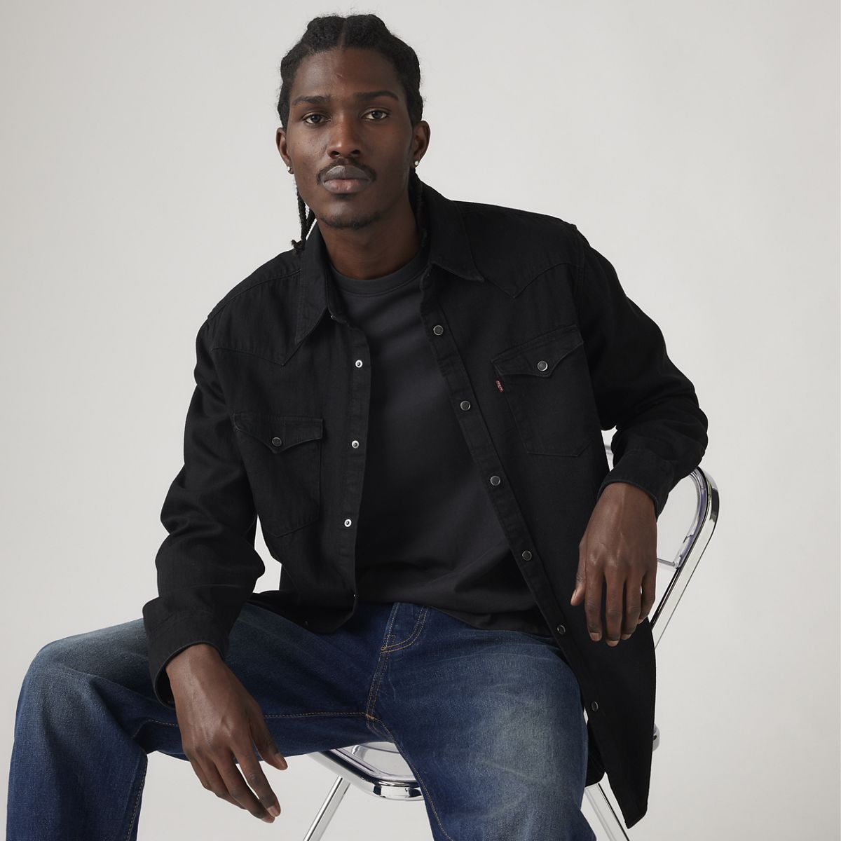 Barstow Standard Western Denim Shirt — Marble Black - Black