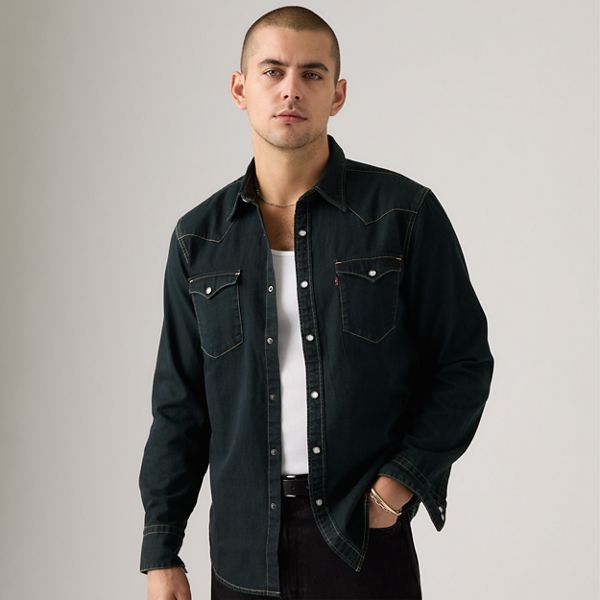 Barstow Standard Fit Western Shirt — Beautiful Ash Blue Black - Black