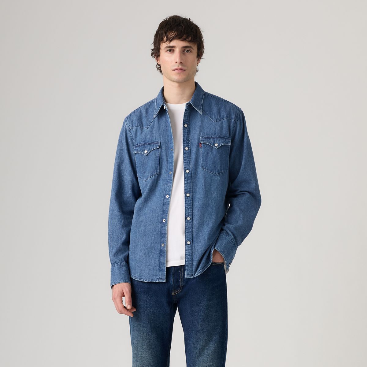 Barstow Standard Western Denim Shirt — Rustic Root Hills Worn-in - Blue